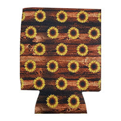 Can Cooler - Sunflowers with Barnwood
